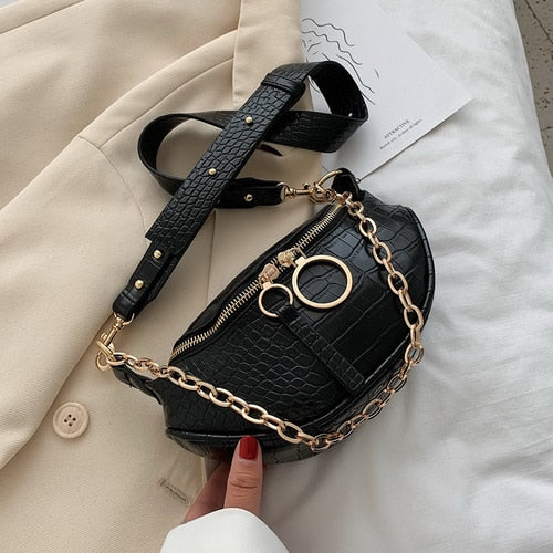 Chained Croc Crescent Crossbody